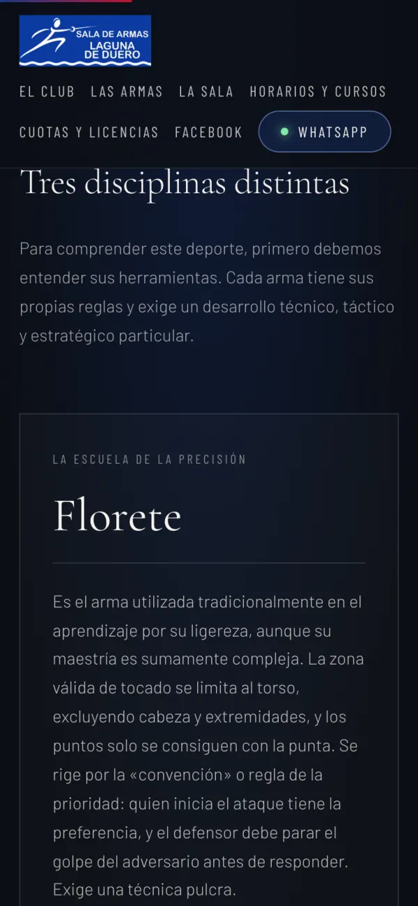 La sección de las armas en un móvil, con la ficha del florete